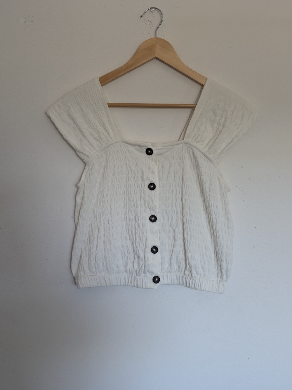 Madewell Crinkle Knit White Textured Button-Front Women's Top
